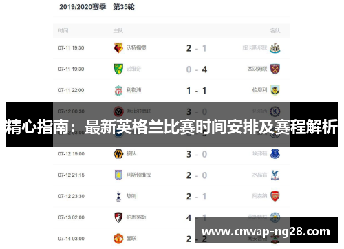 精心指南:最新英格兰比赛时间安排及赛程解析 精心指南:最新英格兰比赛时间安排及赛程解析