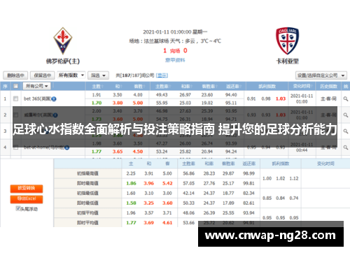 足球心水指数全面解析与投注策略指南 提升您的足球分析能力 足球心水指数全面解析与投注策略指南 提升您的足球分析能力